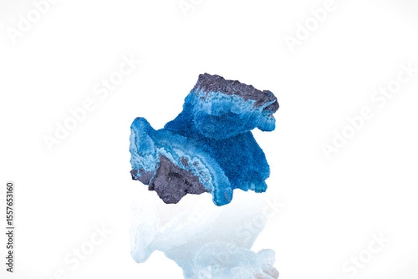 Obraz Blue Shattuckite. Specimen from Mesopotamia Farm 504, Namibia. photography isolated on white blackground. macro detail background. close-up mineral crystal unpolished semi-precious gemstone.