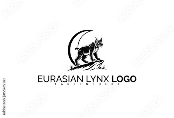 Fototapeta Eurasian Lynx Logo Design Depicting a Fierce Guardian Wildcat Over Forest Gate. Great for Wildlife Sanctuary Logos, Protective Forest Icons, and Environmental Security.

