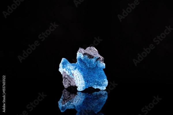 Fototapeta Blue Shattuckite. Specimen from Mesopotamia Farm 504, Namibia. photography isolated on black background. macro detail close-up mineral crystal unpolished semi-precious gemstone.
