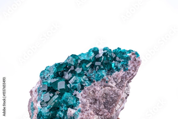 Fototapeta Dioptase. Specimen from Tsumeb Mine, Namibia. macro photography detail texture background. close-up mineral crystal unpolished semi-precious gemstone
