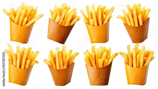 Fototapeta  fresh french fries collection in 3d isolated on white background PNG , AI GENERATED