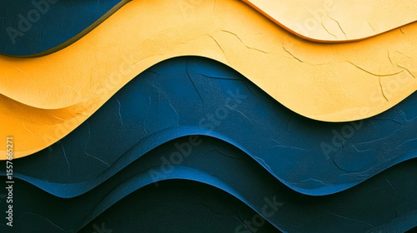 Fototapeta Abstract textured waves in yellow and blue curved layers