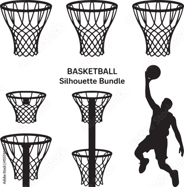 Fototapeta Basketball Dunk Silhouette in Action

Player Dribbling the Ball Vector Design

Slam Dunk Sports Silhouette Scene

Street Basketball Game Silhouette Art

Basketball Shooter in Motion Vector