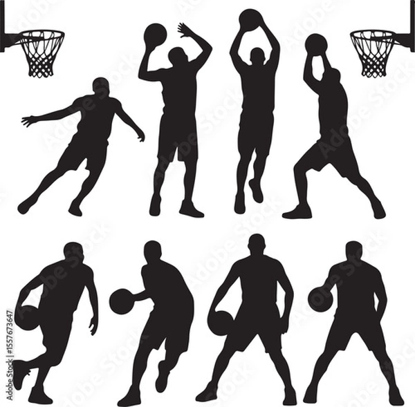 Fototapeta Basketball Dunk Silhouette in Action

Player Dribbling the Ball Vector Design

Slam Dunk Sports Silhouette Scene

Street Basketball Game Silhouette Art

Basketball Shooter in Motion Vector