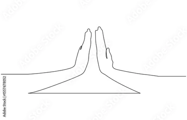 Fototapeta Continuous One Line Drawing High Five Hands. Teamwork Success Celebration, One line drawing of two men giving high fives gesture hands. Two friends smile with their hands up and clap their palms.