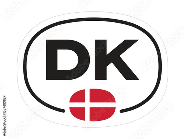 Fototapeta Denmark Country Code Sticker – Oval DK with Red and White National Flag – High Quality Vectorial Stock Image