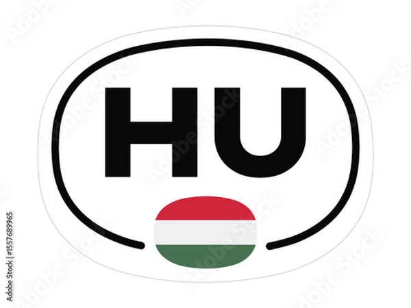 Fototapeta Hungary Country Code Sticker – Oval HU with Red, White, and Green National Flag – High Quality Vectorial Stock Image