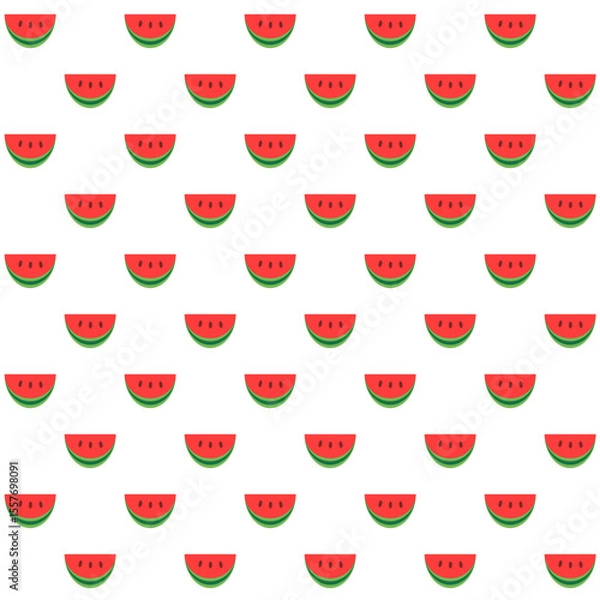 Obraz Seamless pattern with red watermelon slices on white background.Summer or fruit.Surface for textile.Decoration ornament for fabric or cloth.Modern  backdrop.Cute wrapping paper.Vector illustration.