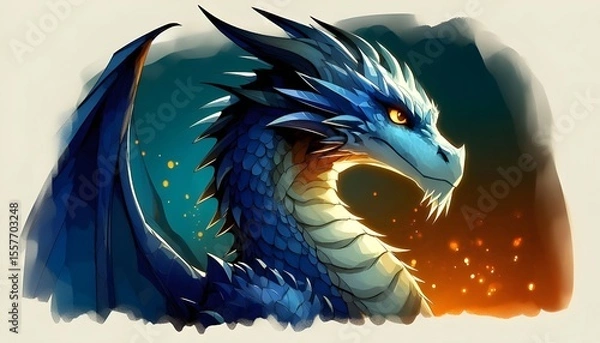 Fototapeta blue dragon head on texture background
