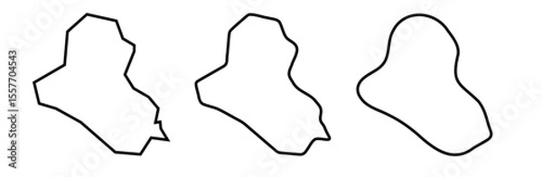 Fototapeta Iraq country black outline silhouettes in three different levels of smoothness. Simplified maps. Vector icons isolated on white background.