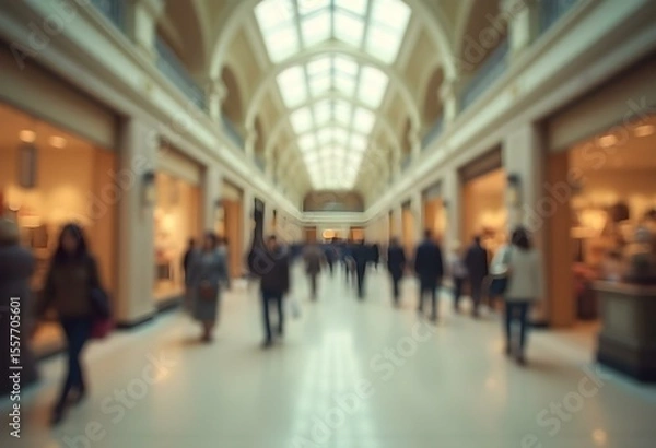 Obraz Vintage Style Blurred Shopping Mall Interior with People – Nostalgic Retail Background with Motion Blur


