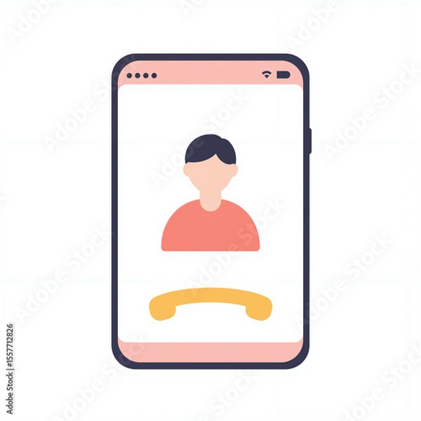 Fototapeta Flat vector design showcases a phone screen with an unknown caller graphic on a clean white background