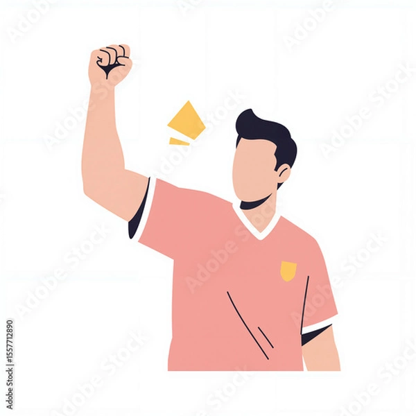 Fototapeta Player in a minimalist design raises a fist in celebration, showcasing excitement and triumph in a sports activity
