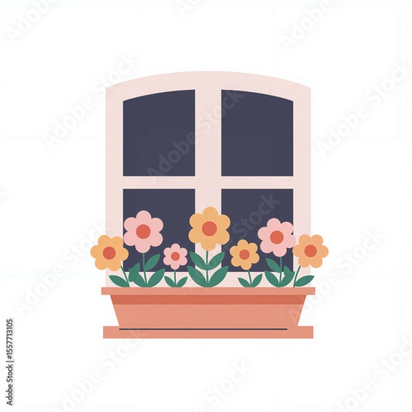 Fototapeta Bright window box displays vibrant flowers, adding charm to a minimalist design with a clean aesthetic