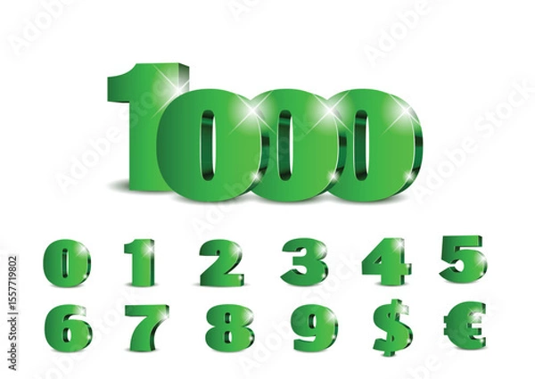 Fototapeta 3d green numbers with golden outline. Symbol set. Vector illustration