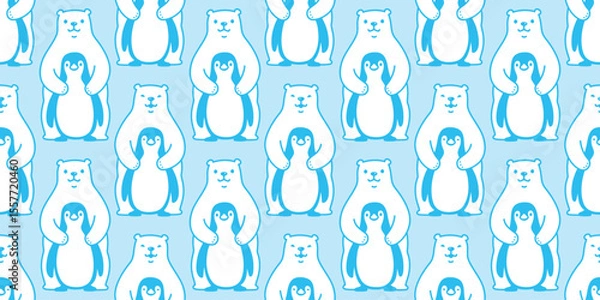 Obraz bear seamless pattern polar bear hug penguin bird vector cartoon doodle teddy tile background gift wrapping paper repeat wallpaper scarf isolated illustration design