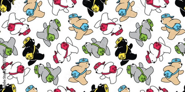 Obraz bear seamless pattern polar bear running bag cap hat vector cartoon doodle teddy gift wrapping paper tile background repeat wallpaper scarf isolated illustration design