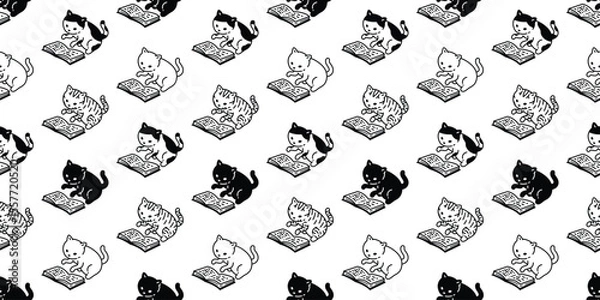 Obraz cat seamless pattern reading book kitten calico doodle cartoon pet animal illustration tile background gift wrapping paper scarf isolated repeat wallpaper
