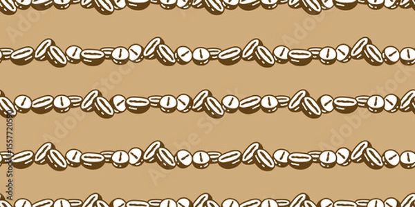 Obraz coffee beans seamless pattern cafe hot tea cup vector bakery water drinking cartoon doodle gift wrapping paper tile background repeat wallpaper illustration scarf isolated design brown