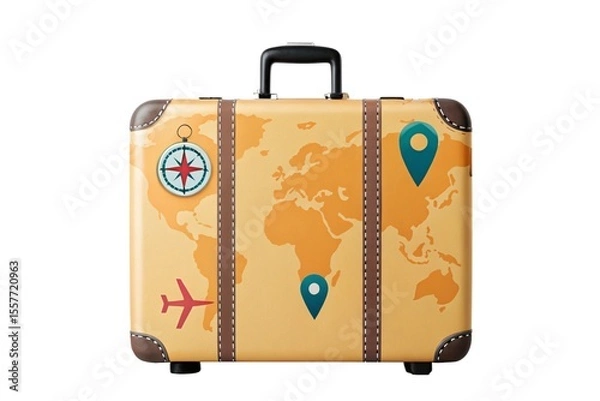 Fototapeta Photoreal suitcase with different travel destination elements. World travel vector concept
