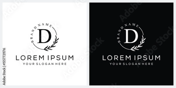 Obraz Initial letter D cosmetics fashion logo design, serif font graphic icon, leaves nature symbol concept 