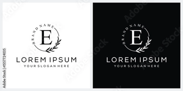 Obraz Initial letter E cosmetics fashion logo design, serif font graphic icon, leaves nature symbol concept 