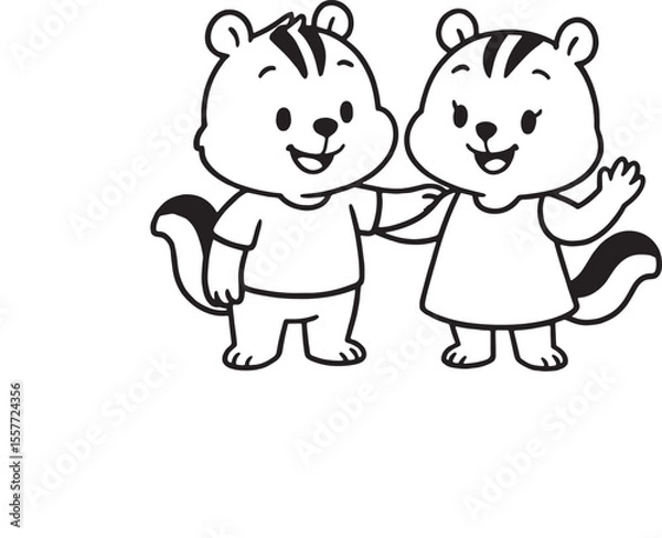 Obraz Two adorable chipmunks holding each other in a cute cartoon style
