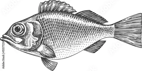 Fototapeta Vintage Style Perch Illustration. Hand Drawn Fish. High Quality Old Fashion Image