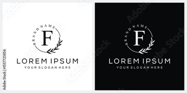 Obraz Initial letter F cosmetics fashion logo design, serif font graphic icon, leaves nature symbol concept 