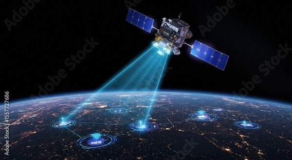 Fototapeta Satellite Network: Global Communication System with Earth Connection and Data Transfer