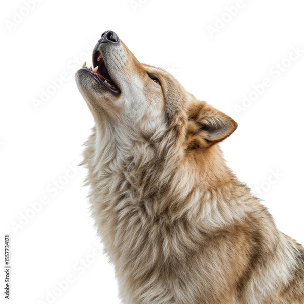 Obraz Majestic wolf howling with open mouth and fur detail isolated on a transparent background