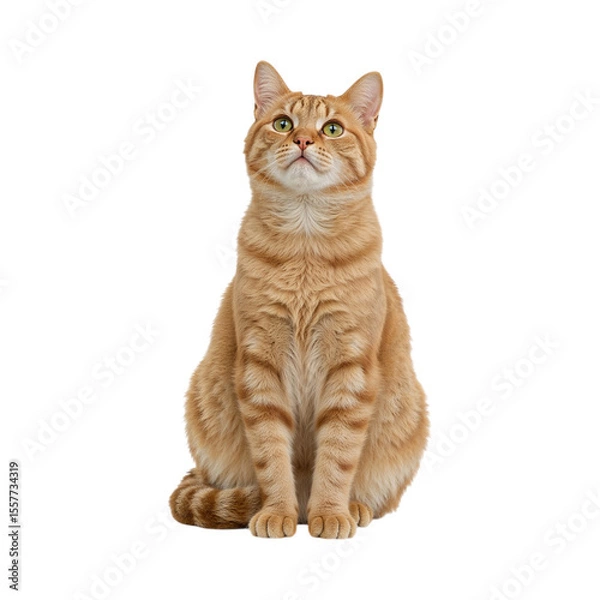 Obraz Orange tabby cat looking up isolated on a transparent background feline domestic