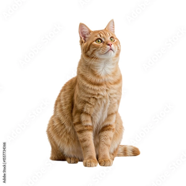 Obraz Orange tabby cat looking upwards attentively isolated on a transparent background