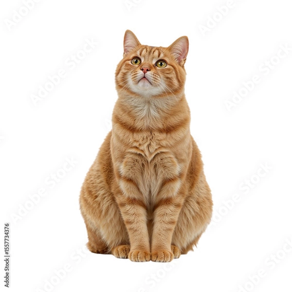Obraz Orange tabby cat looking upwards isolated on a transparent background orange cat