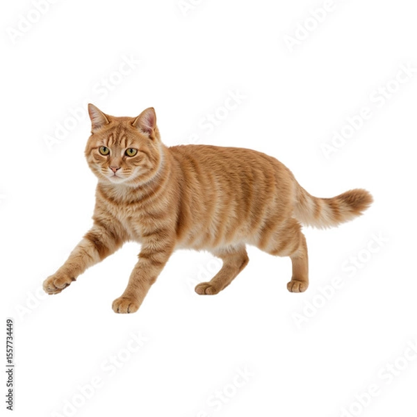 Obraz Orange tabby cat walking with striped fur isolated on a transparent background feline