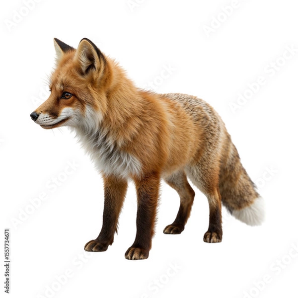 Obraz Red fox standing alert with bushy tail isolated on a transparent background vulpes