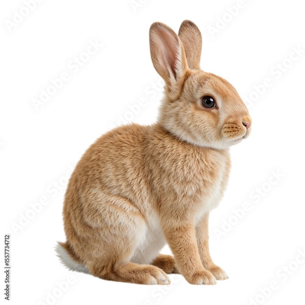 Obraz Small brown rabbit sitting attentively isolated on a transparent background bunny