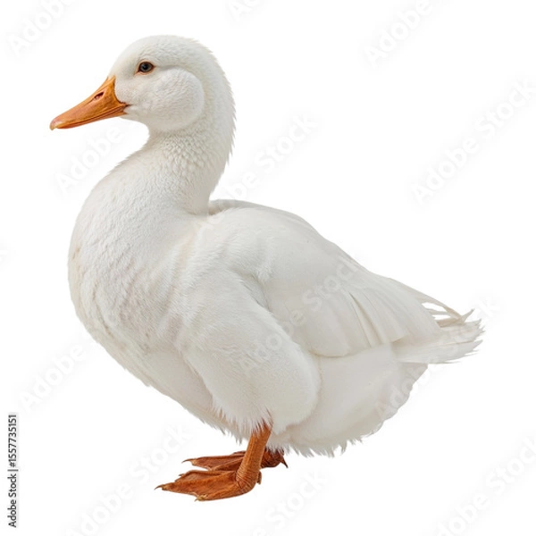 Obraz White domestic duck with orange beak and feet isolated on a transparent background