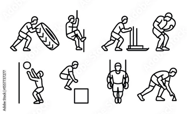 Fototapeta Fitness and detox icons set – linear, health and exercise symbols collection