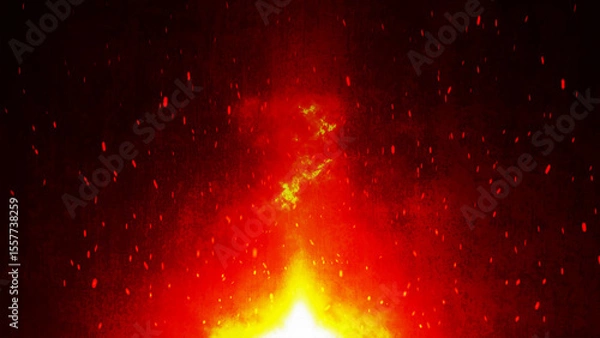 Obraz Intense fiery flames with sparks against a dark grunge background, showcasing vibrant red and orange hues. Vector illustration.