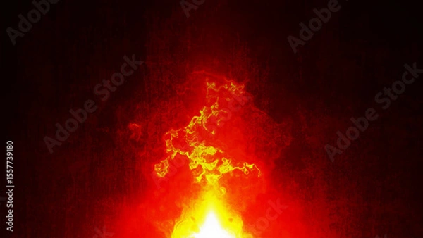 Obraz Fiery red-orange flames unfold vividly against a dramatic dark grunge background, capturing the power of the fire element. Vector illustration