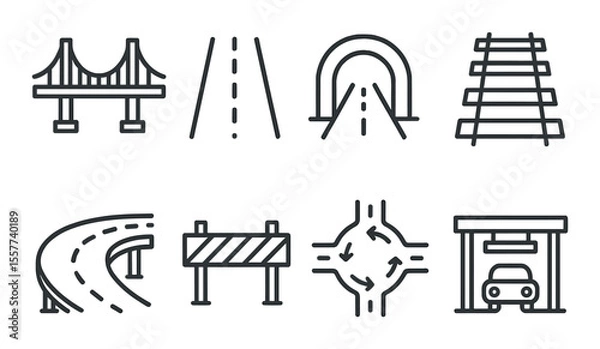 Fototapeta Transportation icons set in linear style – road, transit, and travel symbols collection