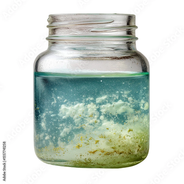 Obraz Natural water sample in glass jar showing slight turbidity isolated on transparent background (2)