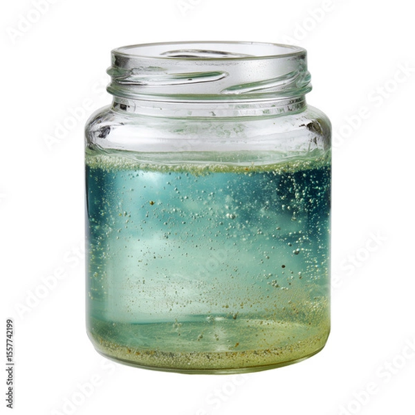 Obraz Natural water sample in glass jar showing slight turbidity isolated on transparent background