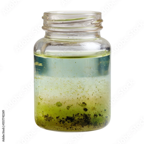 Obraz Natural water sample in glass jar showing slight turbidity isolated on transparent background (4)