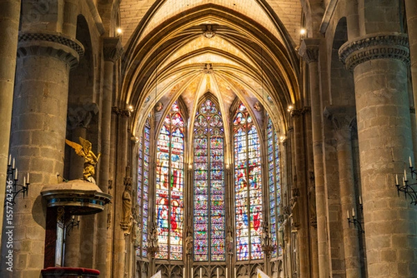 Fototapeta Stained Glass of the Apse from Inside the Basilica of Saint-Nazaire in Carcassonne