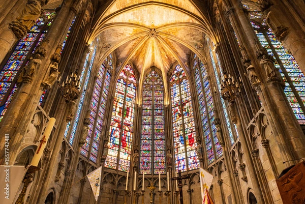 Fototapeta Stained Glass of the Apse from Inside the Basilica of Saint-Nazaire in Carcassonne