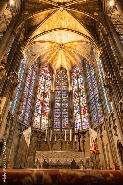 Fototapeta Stained Glass of the Apse from Inside the Basilica of Saint-Nazaire in Carcassonne