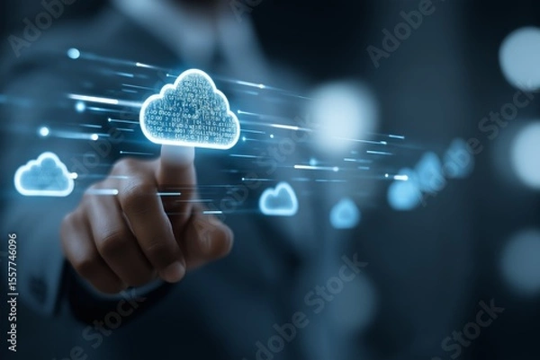 Fototapeta Engineer Interacts with Virtual Cloud Interface