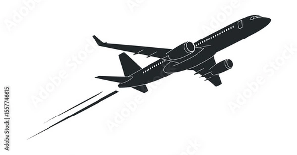 Fototapeta Simple Black and White Illustration of a Commercial Jet Airplane in Flight with Contrails Silhouette jet airplane the process flying contrails airplane jet